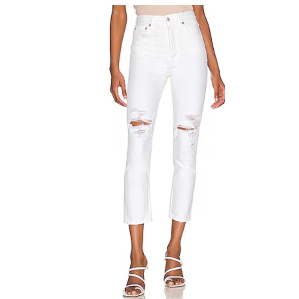 AGOLDE Riley Crop Straight Distressed Jeans White Womens 27